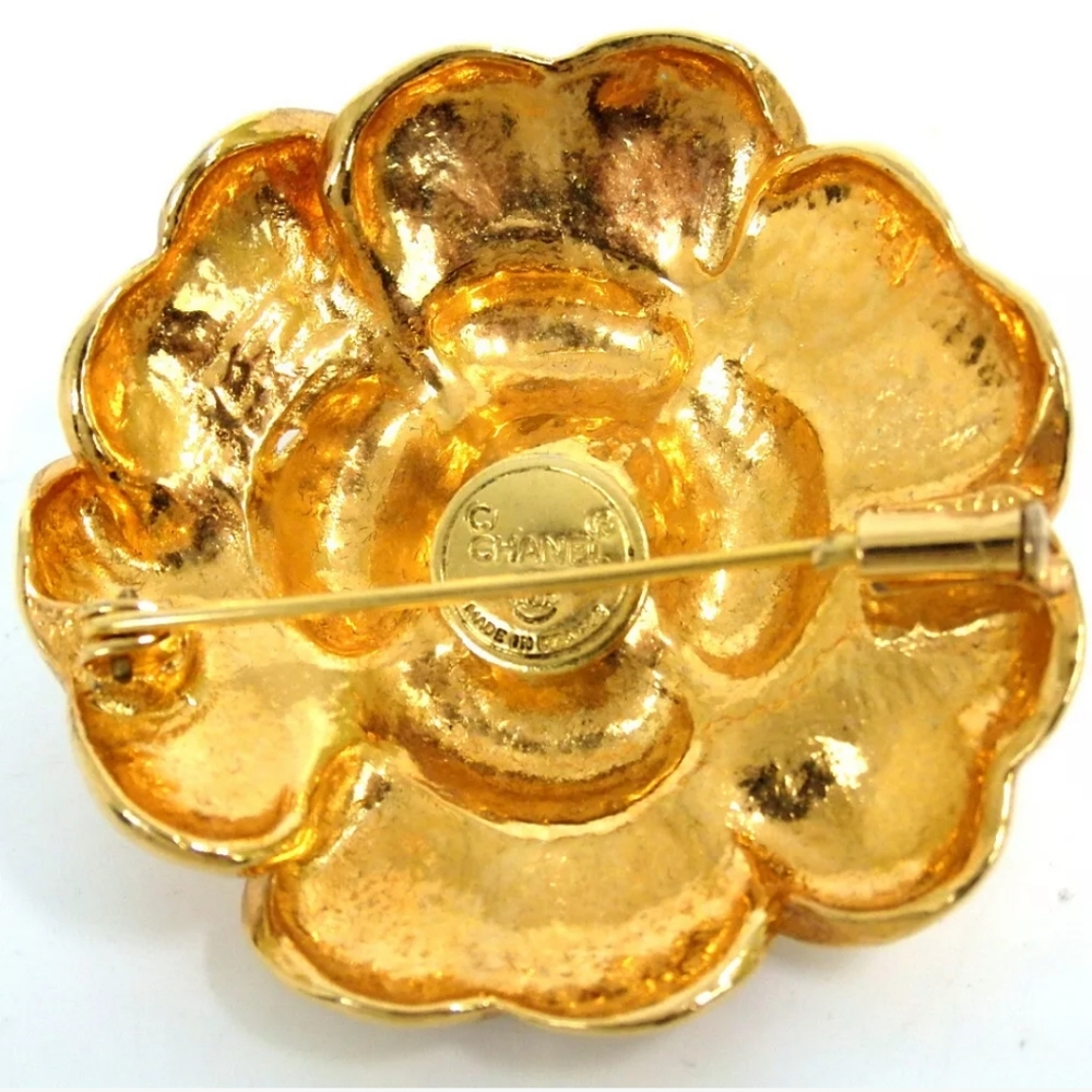 AUTHENTIC CHANEL CAMELLIA VINTAGE BROOCH METAL - Picture 2 of 8